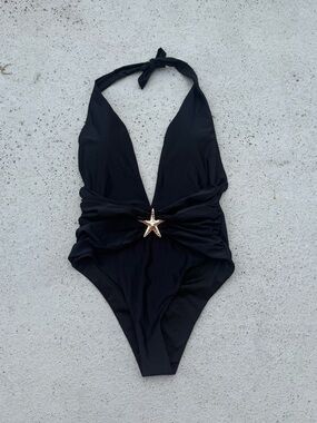 Black halter one-piece swimsuit size large